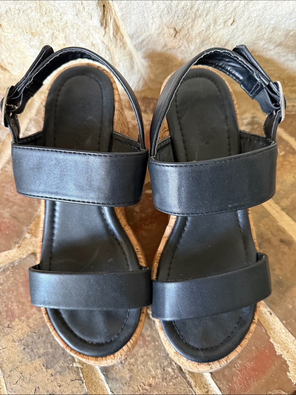 Charlotte Russe Black Cork Platform Sandals - Women's Comfortable Summer Wedges - Picture 3 of 8